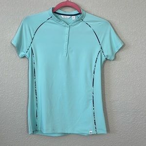 Lady Hagen snap front women’s small teal golf polo tropic blue frost new w/tags